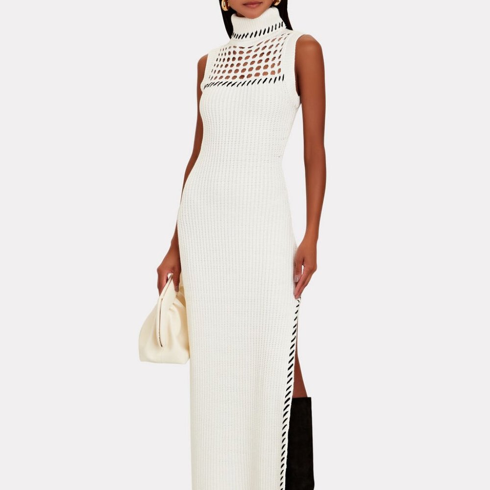 STAUD ZELDA DRESS IVORY MULTI SZ SMALL